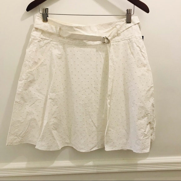 NWT Theory Eyelet Skirt 8 white defects belt a-line cotton - Picture 1 of 13